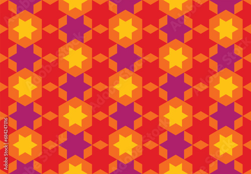 Wallpaper Mural Seamless hexagon geometric pattern. Six-pointed star abstract background, colorful tones. Texture design for tile, cover, poster, flyer, banner, wall, backdrop, textile. Vector illustration. Torontodigital.ca