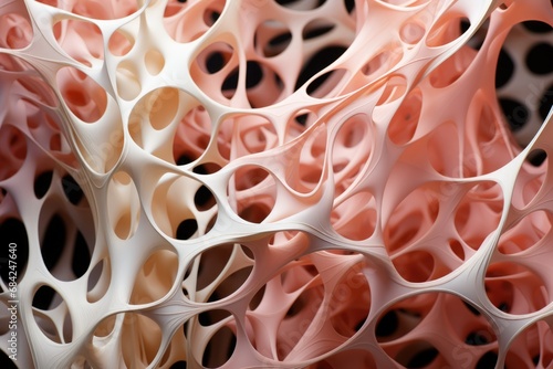 Abstract background. Organic structure resembling bone tissue or coral. The texture complex and porous with an intricate network of interconnecting cavities. 