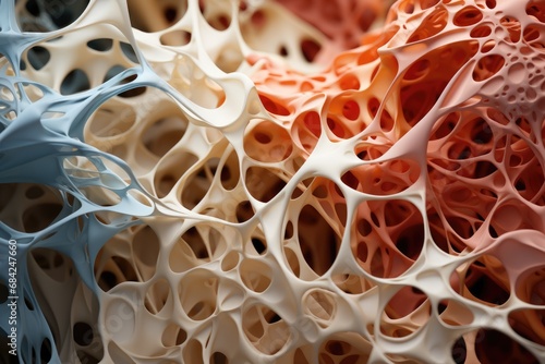 Abstract background. Organic structure resembling bone tissue or coral. The texture complex and porous with an intricate network of interconnecting cavities.  photo