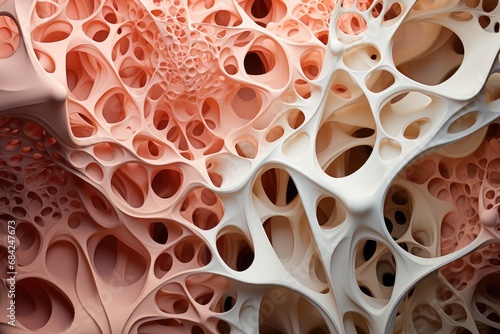 Abstract background. Organic structure resembling bone tissue or coral. The texture complex and porous with an intricate network of interconnecting cavities.  photo