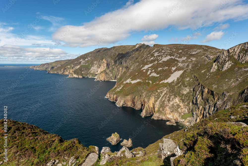 Scenic view of the impressive sea cliffs of Slieve League, County Donegal, Ireland