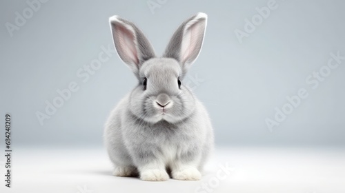 cute animal pet rabbit or bunny gray color smiling and laughing isolated with copy space for easter background  rabbit  animal  pet  cute  fur  ear  mammal  background  celebration  generate by AI