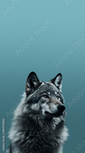 Ultra minimalism photography of a wolf, phone background created with Generative Ai © Andrii Yablonskyi