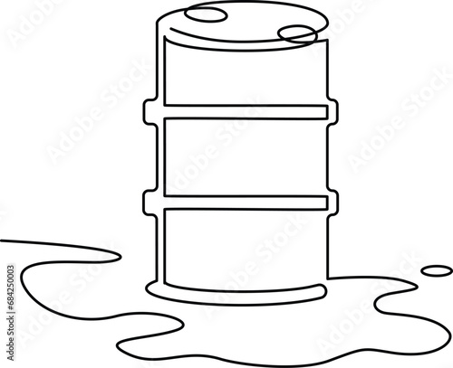 Set of Metal barrels for oil. Continuous line drawing. Vector illustration.