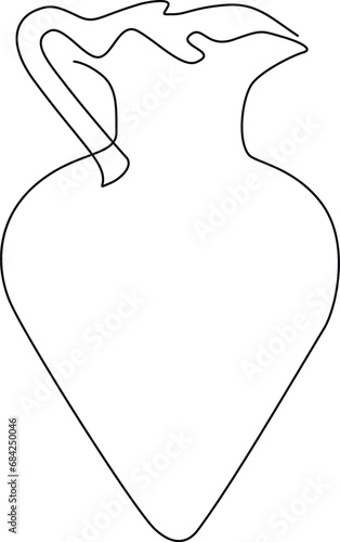 Amphora vase with a handle in the Greek style. Continuous line drawing. Vector illustration.