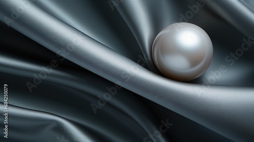 Wallpaper Background of Luxurious Dark Grey Silk Cloth with Beautiful Black Tahitian Pearl for Presentation Slides Template Fashion Jewelry Business photo
