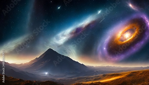 Interstellar gas and dust sky clouds space at night art illustrion
