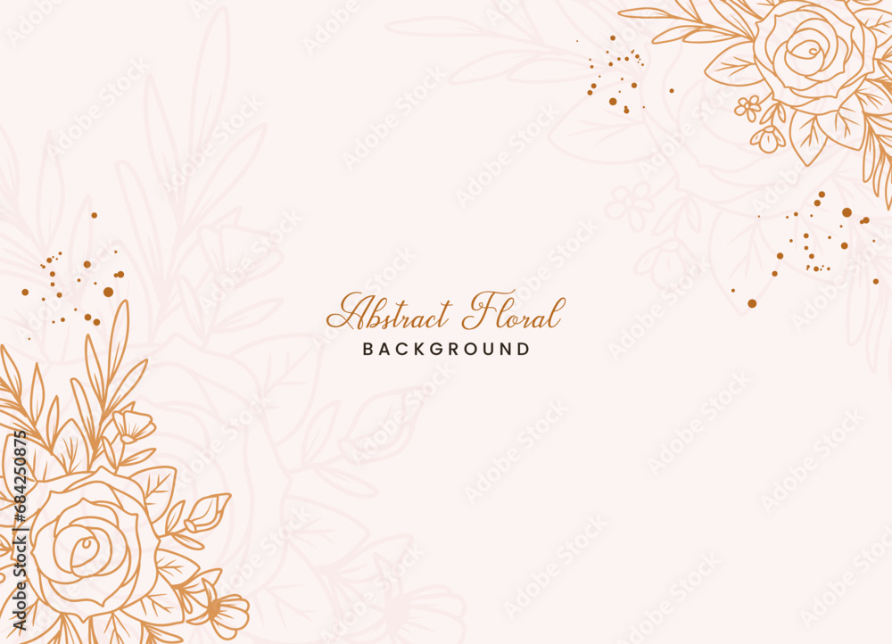 Hand-drawn floral botanical background with line art flowers and leaves Hand-drawn floral botanical background with line art flowers and leaves