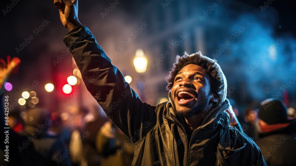 black race activist with raised fists, creating a strong sense of solidarity and determination, black History Month black race activist with raised fists, creating a strong sense of solidarity and determination, black History Month