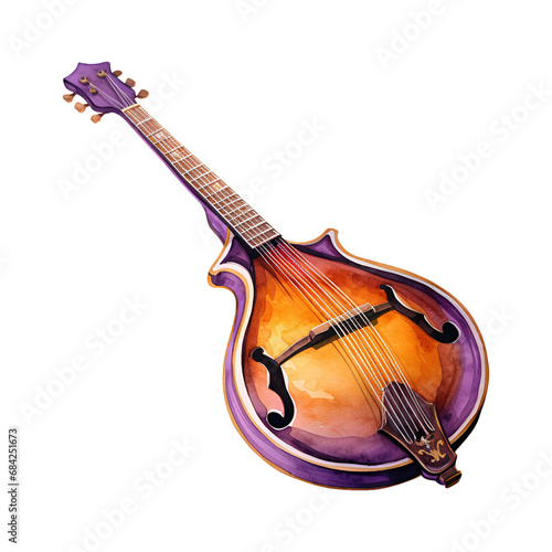 Gypsy Mandolin, watercolor clipart illustration with isolated background photo