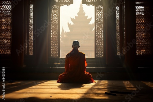 A monk meditating in the temple