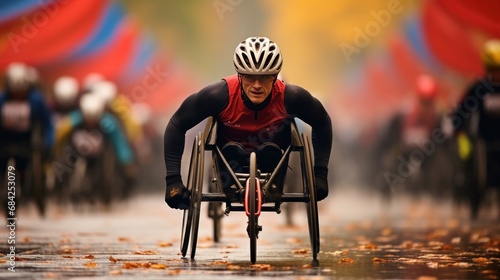 a disabled man participates in a race using special wheelchairs, banner photo