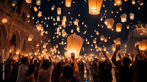 People celebrate New Year's Eve with lanterns. Generate AI 
