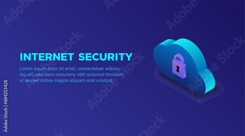 Cloud security internet connection. Server protection concept. Banner design 3d isometric vector