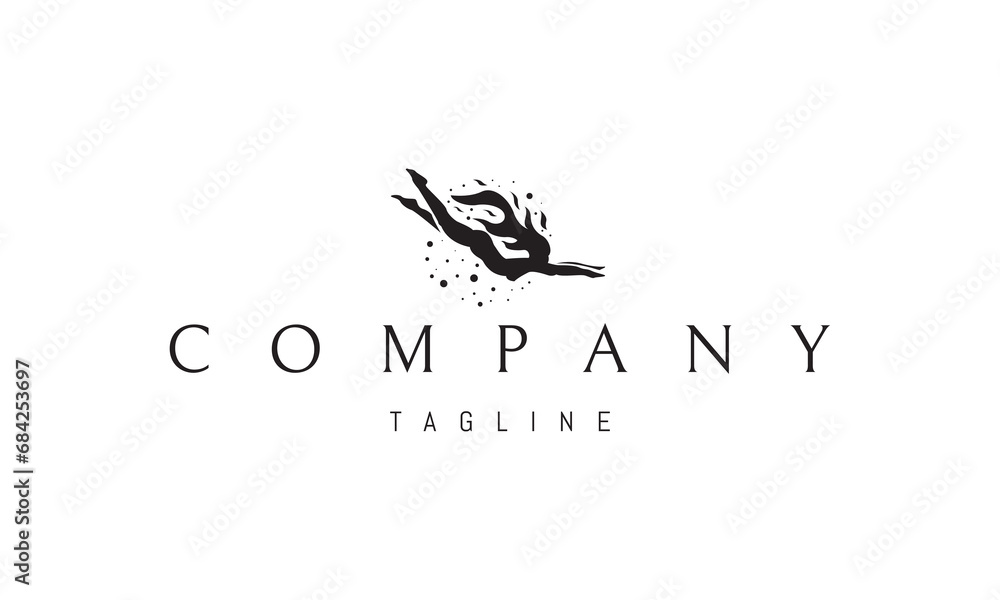 A vector logo with an abstract image of a girl swimming underwater. A vector logo with an abstract image of a girl swimming underwater.