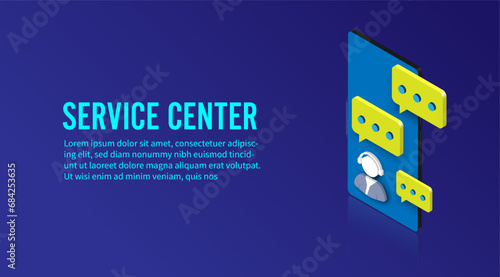 Business service center message. Banner design 3d isometric vector
