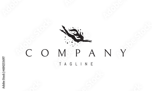 A vector logo with an abstract image of a girl swimming underwater.