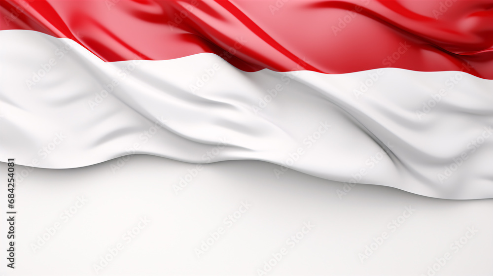 A 3D rendering of the Indonesian flag standing alone on a white background, encircled by a flag frame with unused space for text.