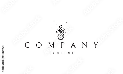 Vector logo with an abstract image of a bottle of perfume in a linear style.