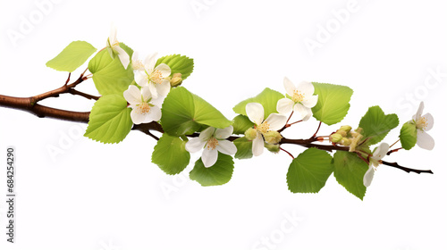 A beech twig with blossoms separated against a white backdrop.