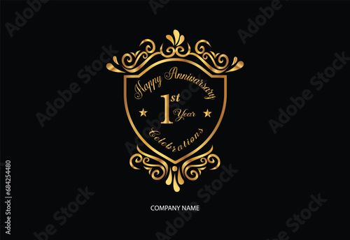 1st anniversary celebration logotype with handwriting golden color elegant design