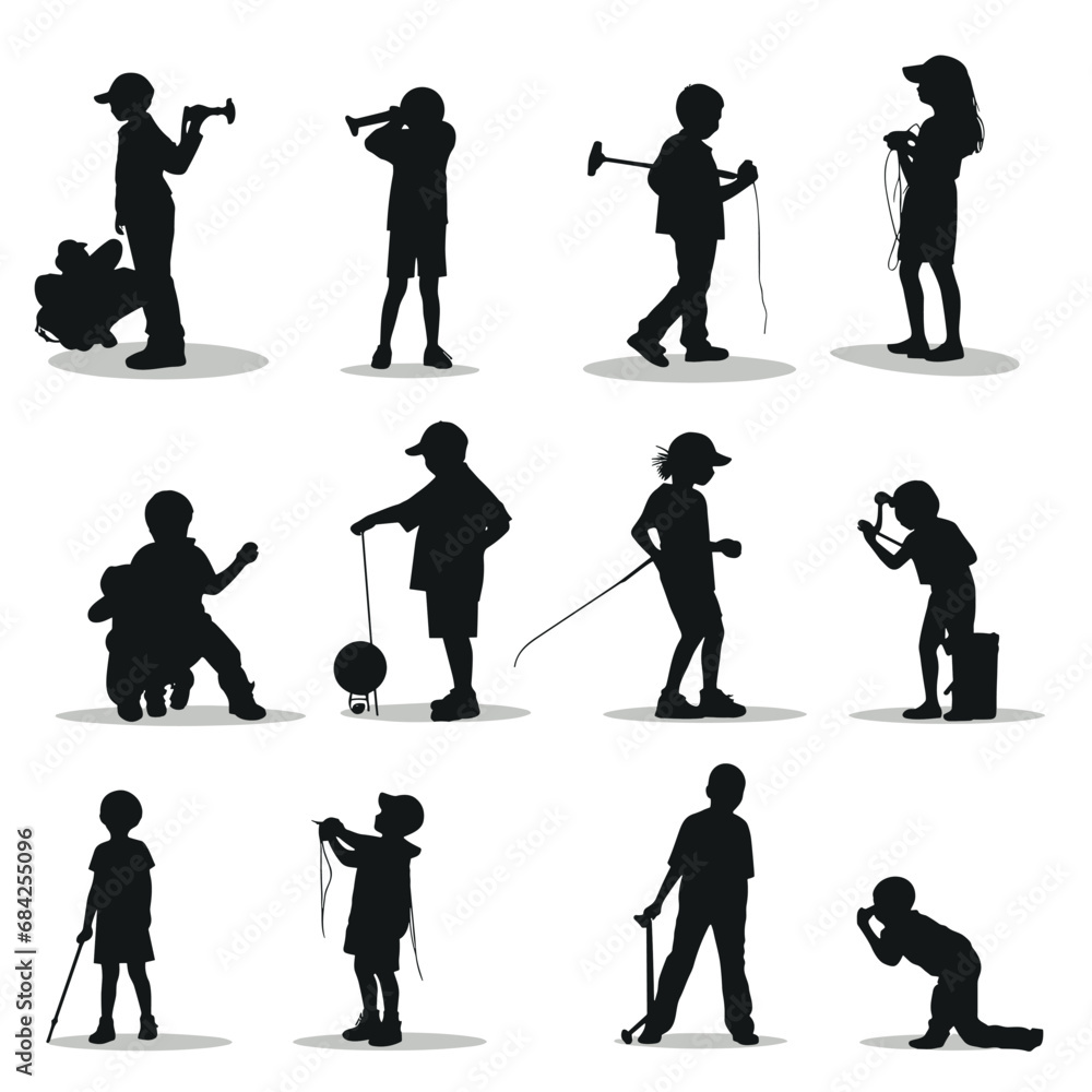 Naklejka premium kids playing silhouette vector set, 