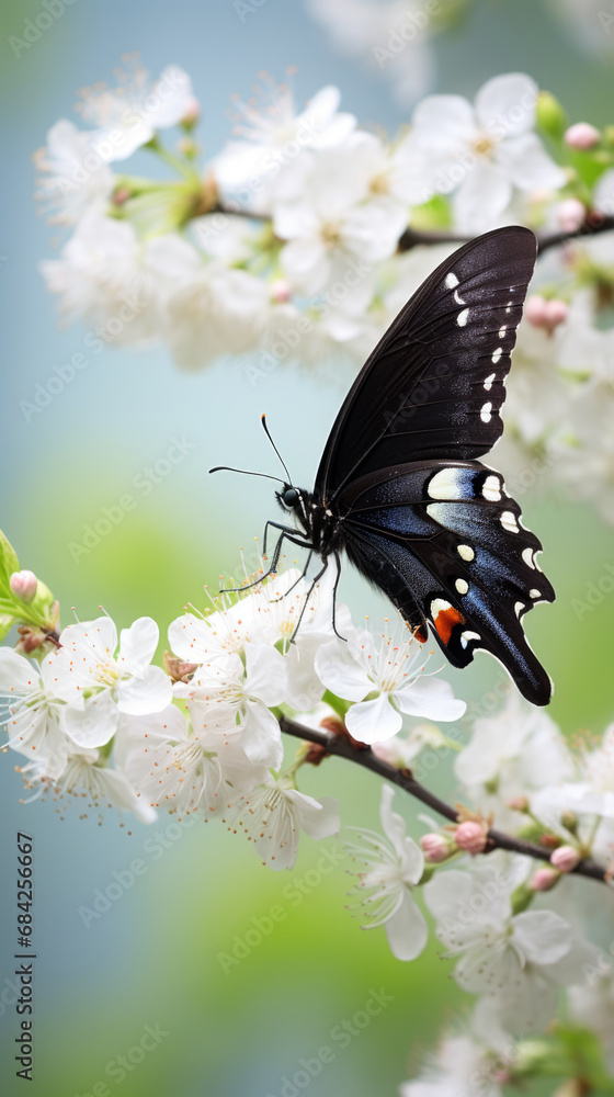 Beautiful black Swallowtail butterfly on the flower close up Beautiful black Swallowtail butterfly on the flower close up