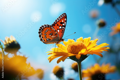 Beautiful butterfly on the flower close up