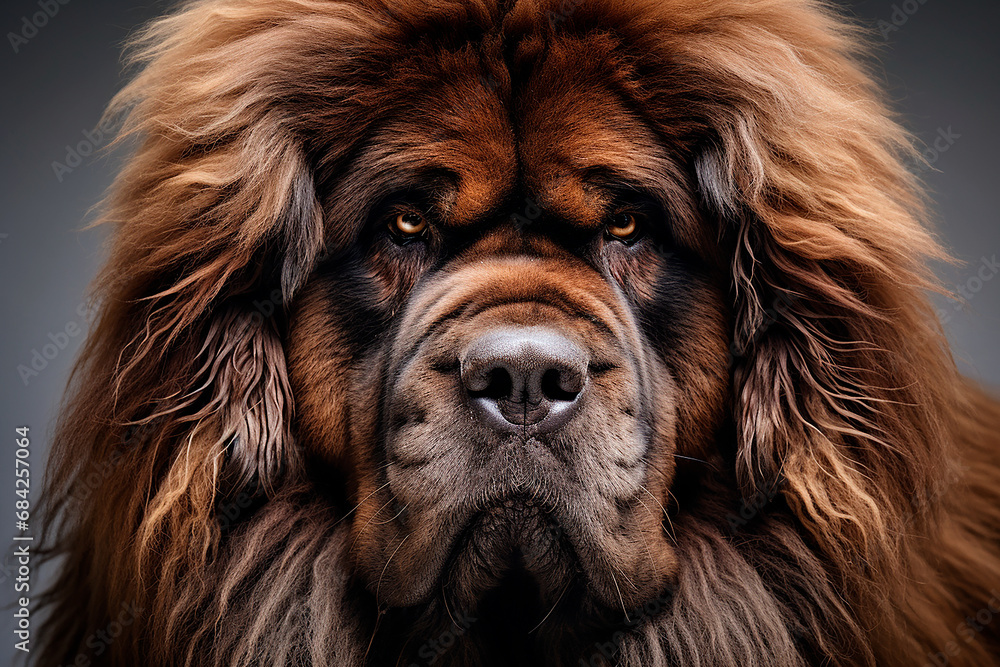 Fototapeta premium Tibetan Mastiff close-up portrait. Adorable canine studio photography.