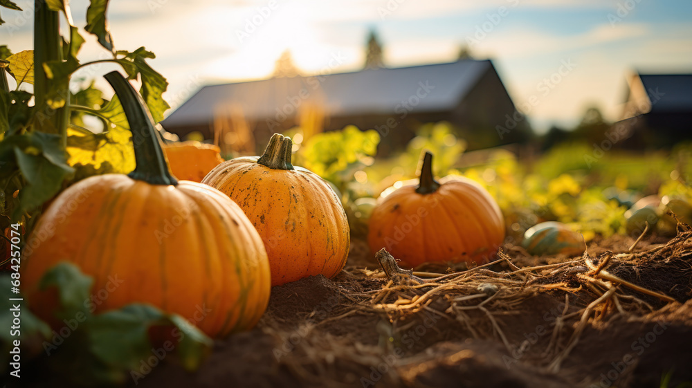 Autumn Harvest: Fresh Pumpkins on Farm Autumn Harvest: Fresh Pumpkins on Farm