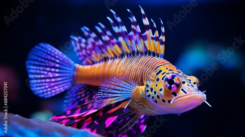 A close-up shot of a Royal Gramma fish showcasing its stunning and vivid coloration, in photo