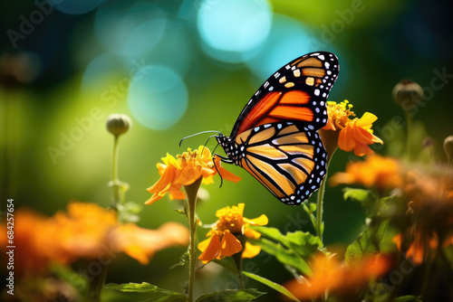 Beautiful Monarch butterfly (Danaus plexippus) on the flower close up © pilipphoto