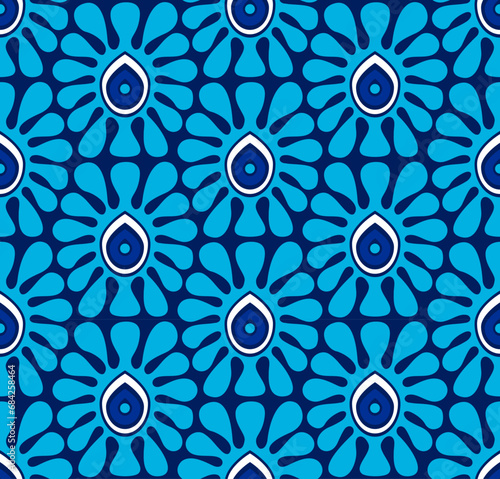 dark navy and light blue abstract quirky flowers shapes seamless pattern