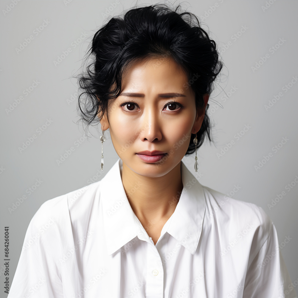 Asian woman crying, sad, worried, half-body portrait photography View. Asian woman crying, sad, worried, half-body portrait photography View.