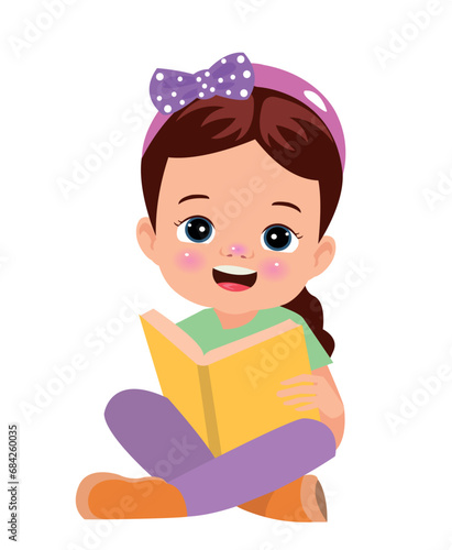 Cute Little boy reading book illustration
