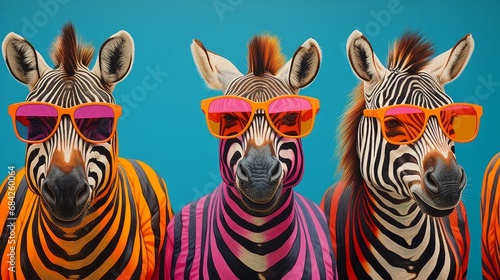 Zebras wearing colored glasses 