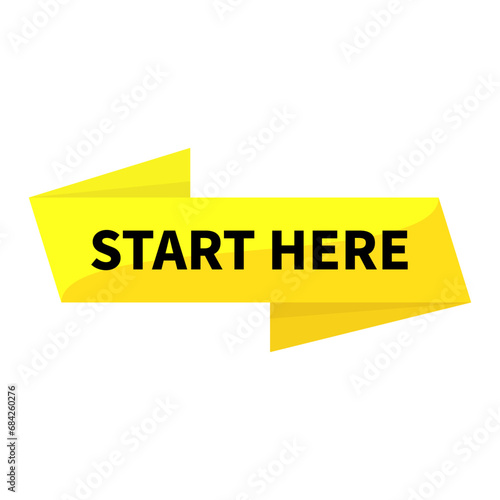 Start Here In Yellow Rectangle Ribbon Parallelogram Shape For Promotion Business Marketing
