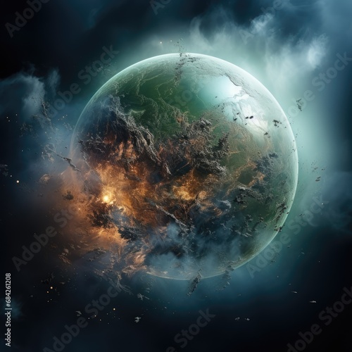 the destruction of earth from space  dark and damage