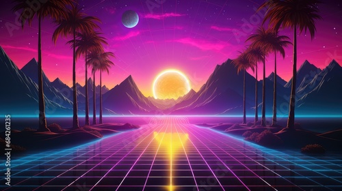 Vaporwave synthesizer retrowave holographic backdrop