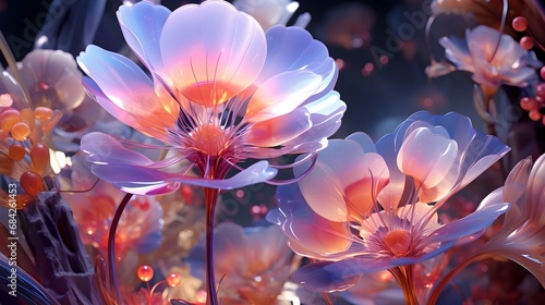 Iridescent Flowers in a Fantastical Glowing Garden