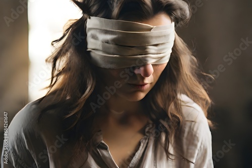 Profile of woman hostage with blindfoldeds / portrait of a woman