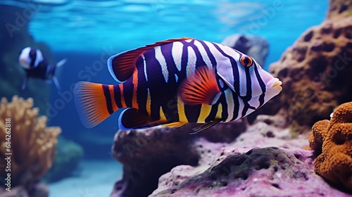 A group of Discus Fish gracefully swimming through lush aquatic plants in a full ultra HD,