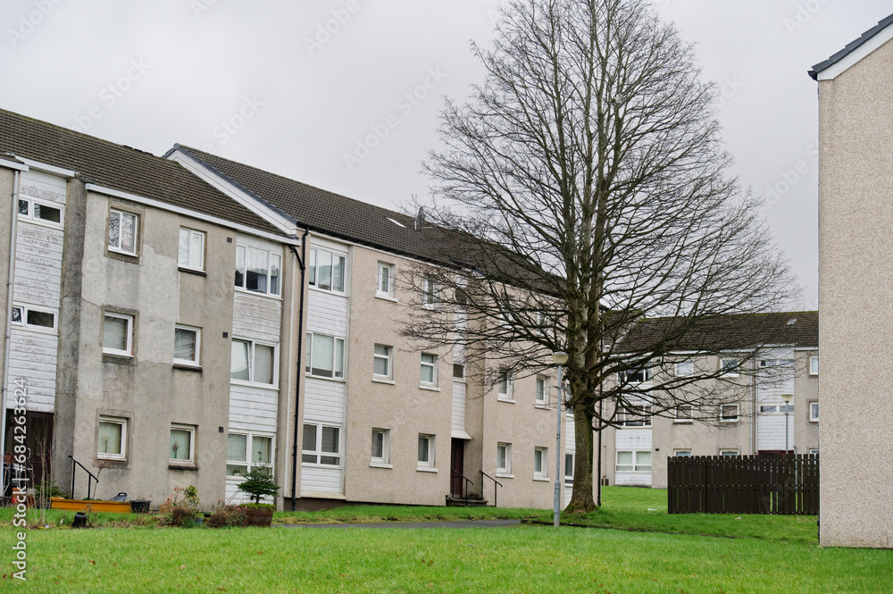 Council flats in poor housing estate with many social welfare issues in Port Glasgow Council flats in poor housing estate with many social welfare issues in Port Glasgow