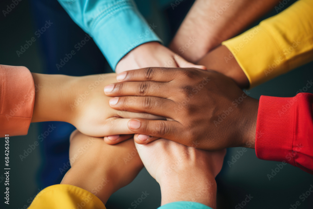 Inclusive team building. Different race hands together in support of diversity and inclusion at the work space. Inclusive team building. Different race hands together in support of diversity and inclusion at the work space.