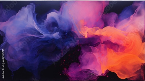 Wavy resin sheets, dark violet and light orange, narrative diptychs, interstellar nebulae, image noise, light black and magenta, abstract art