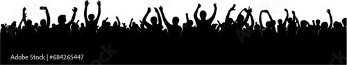Music Festival Concert Crowd Silhouette Vintage Outline Icon In Hand-drawn Style