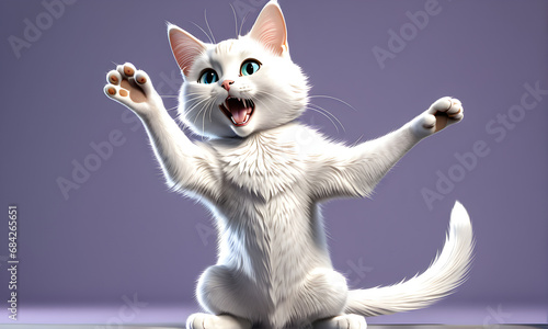 A cute cat doing a hooray pose. Generative AI photo
