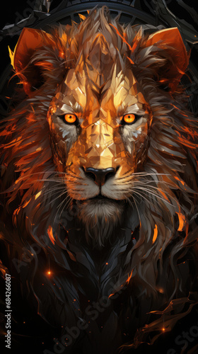 Fire lion for modern poster or tattoo.
