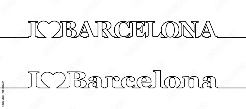 I LOVE BARCELONA. The outline of uppercase and lowercase letters. I LOVE BARCELONA. The outline of uppercase and lowercase letters.