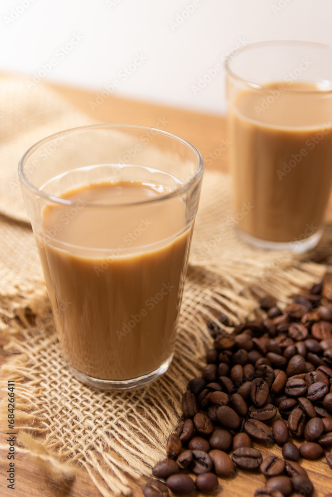 Cup of coffee with milk in American glass, Traditional Breakfast in brazil. Cup of coffee with milk in American glass, Traditional Breakfast in brazil.